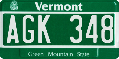 VT license plate AGK348