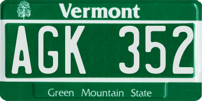 VT license plate AGK352