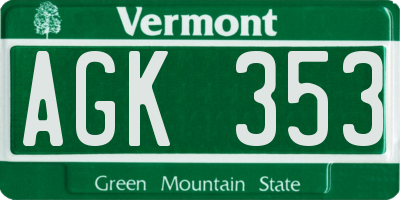 VT license plate AGK353