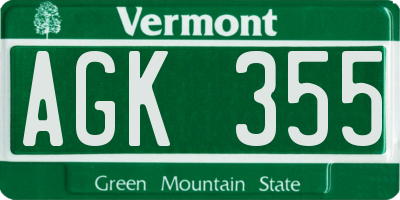 VT license plate AGK355