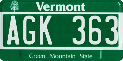 VT license plate AGK363