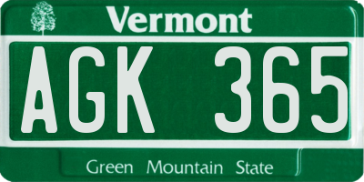 VT license plate AGK365