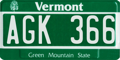 VT license plate AGK366