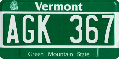 VT license plate AGK367