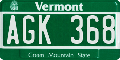 VT license plate AGK368