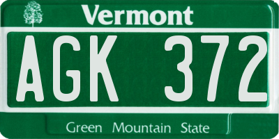 VT license plate AGK372