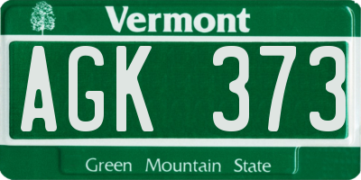 VT license plate AGK373