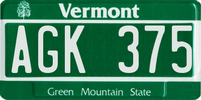VT license plate AGK375