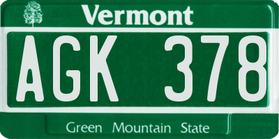 VT license plate AGK378
