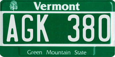 VT license plate AGK380