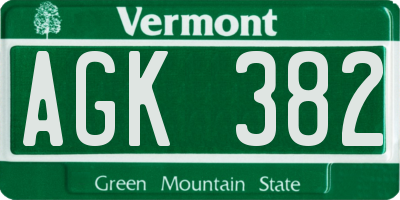 VT license plate AGK382