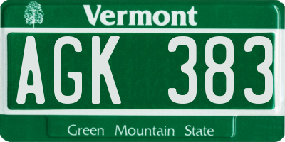 VT license plate AGK383
