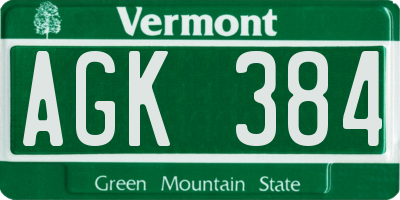 VT license plate AGK384
