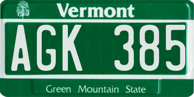 VT license plate AGK385
