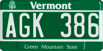 VT license plate AGK386