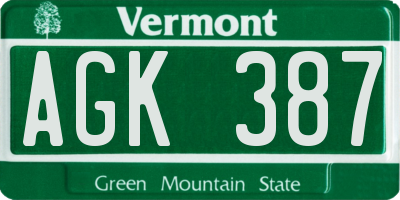 VT license plate AGK387