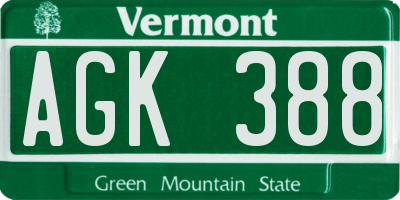 VT license plate AGK388