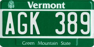 VT license plate AGK389