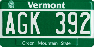 VT license plate AGK392