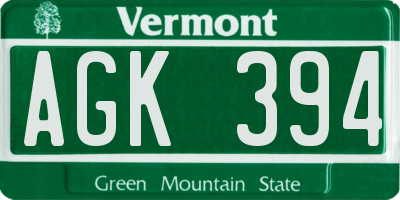VT license plate AGK394