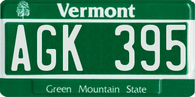 VT license plate AGK395