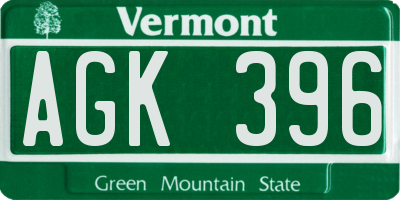 VT license plate AGK396