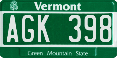 VT license plate AGK398