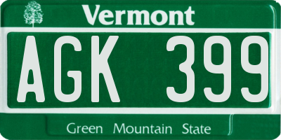 VT license plate AGK399