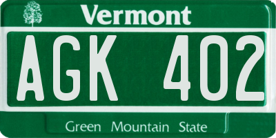 VT license plate AGK402