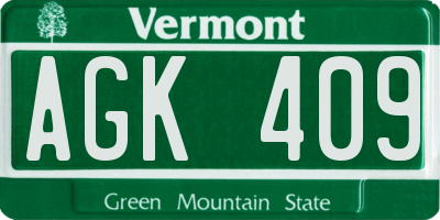 VT license plate AGK409