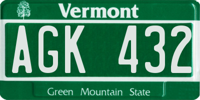 VT license plate AGK432
