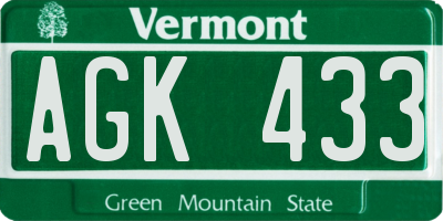 VT license plate AGK433