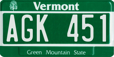 VT license plate AGK451