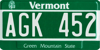 VT license plate AGK452