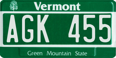 VT license plate AGK455