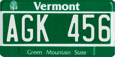 VT license plate AGK456