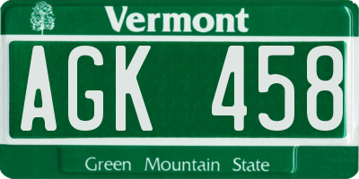 VT license plate AGK458
