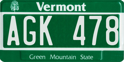 VT license plate AGK478