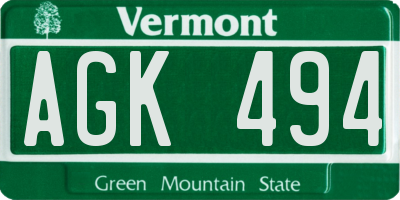 VT license plate AGK494