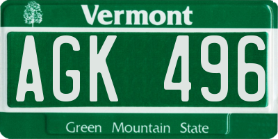 VT license plate AGK496
