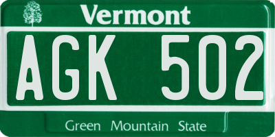 VT license plate AGK502