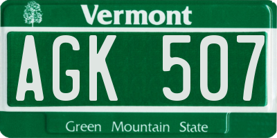 VT license plate AGK507