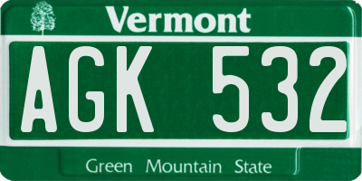 VT license plate AGK532