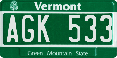 VT license plate AGK533