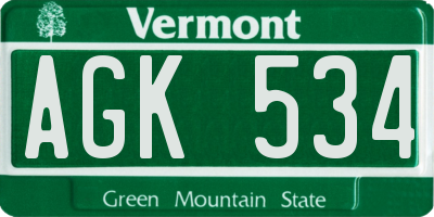 VT license plate AGK534