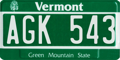 VT license plate AGK543