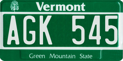 VT license plate AGK545
