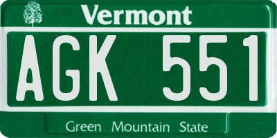 VT license plate AGK551