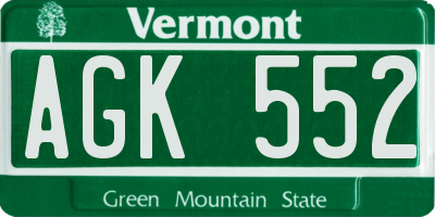 VT license plate AGK552