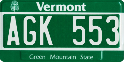 VT license plate AGK553